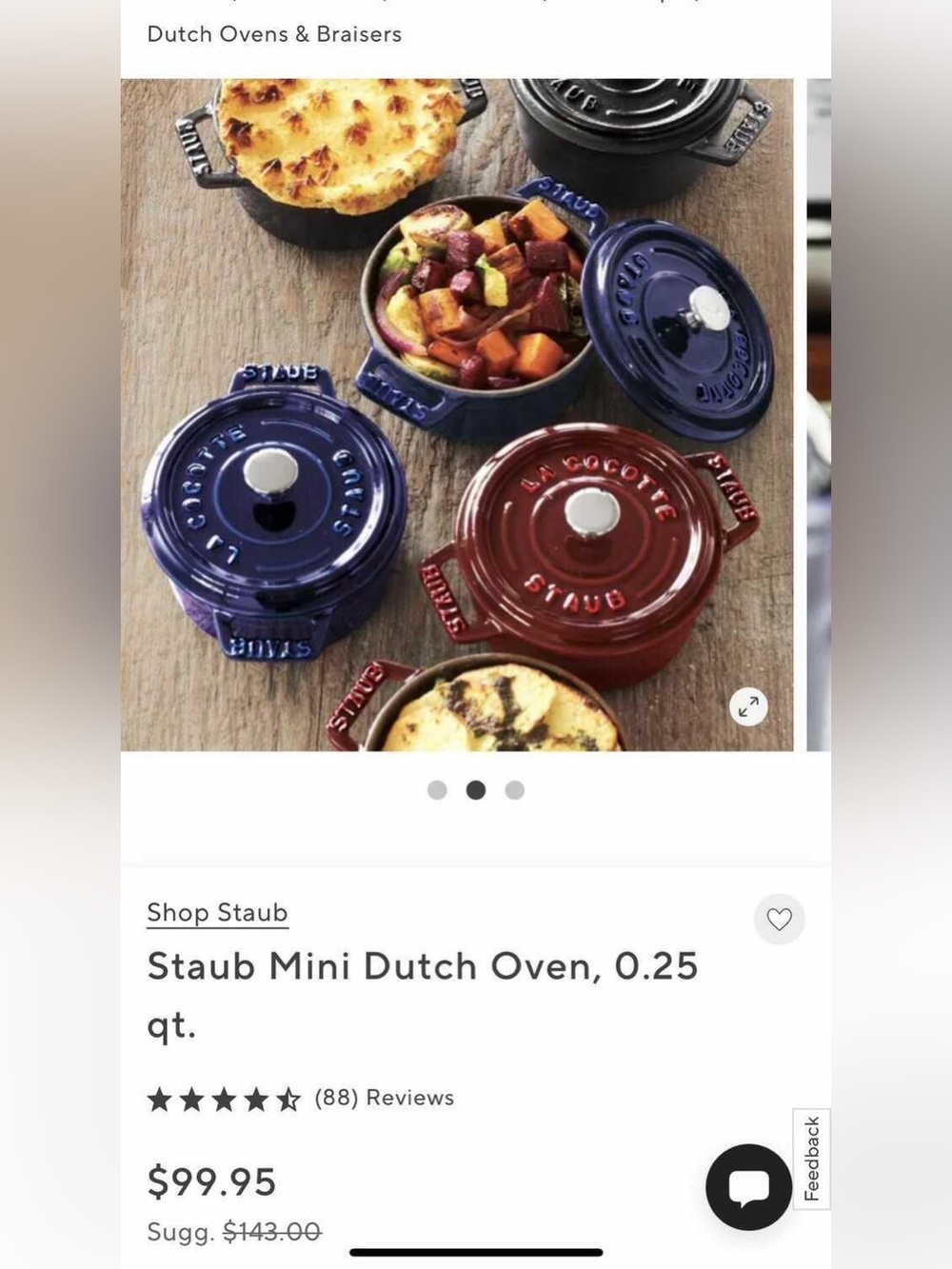 New Staub Mini Dutch Cocotte 3 7/8” Oven Round Bleu Intense Dark Blue Cookware